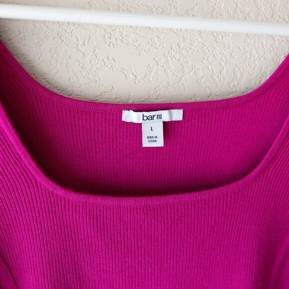 Bar III Crop Top Size Large Hot Pink Long Sleeve Square Neck Stretch Knit - Picture 3 of 6